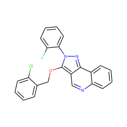 Fc1ccccc1-n1nc2c(cnc3ccccc32)c1OCc1ccccc1Cl ZINC000066066129