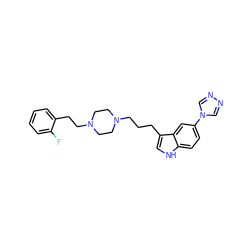 Fc1ccccc1CCN1CCN(CCCc2c[nH]c3ccc(-n4cnnc4)cc23)CC1 ZINC000022446238