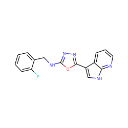 Fc1ccccc1CNc1nnc(-c2c[nH]c3ncccc23)o1 ZINC000103245731