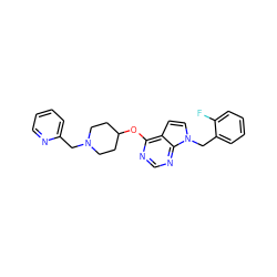 Fc1ccccc1Cn1ccc2c(OC3CCN(Cc4ccccn4)CC3)ncnc21 ZINC000084602666