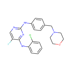 Fc1cnc(Nc2ccc(CN3CCOCC3)cc2)nc1Nc1ccccc1Cl ZINC000089469995