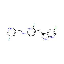 Fc1cncc(CNc2ccc(Cc3c[nH]c4ncc(Cl)cc34)c(F)n2)c1 ZINC000117425930