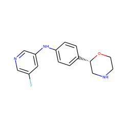 Fc1cncc(Nc2ccc([C@H]3CNCCO3)cc2)c1 ZINC000150044818