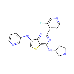 Fc1cnccc1-c1nc(N[C@@H]2CCNC2)c2scc(Nc3cccnc3)c2n1 ZINC000223662996