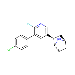 Fc1ncc([C@H]2C[C@H]3CC[C@H]2N3)cc1-c1ccc(Cl)cc1 ZINC000253918519