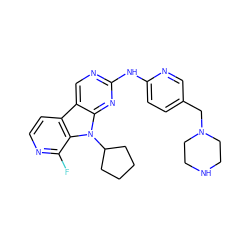 Fc1nccc2c3cnc(Nc4ccc(CN5CCNCC5)cn4)nc3n(C3CCCC3)c12 ZINC000117688462