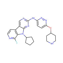 Fc1nccc2c3cnc(Nc4ccc(OC5CCNCC5)nn4)nc3n(C3CCCC3)c12 ZINC000117683417