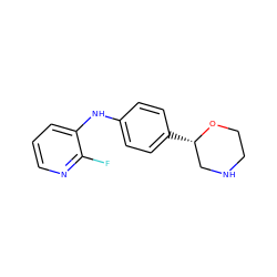 Fc1ncccc1Nc1ccc([C@H]2CNCCO2)cc1 ZINC000150009184