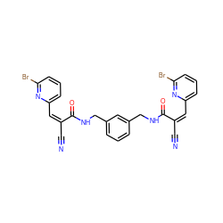 N#C/C(=C/c1cccc(Br)n1)C(=O)NCc1cccc(CNC(=O)/C(C#N)=C\c2cccc(Br)n2)c1 ZINC000103262728