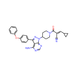 N#C/C(=C\C1CC1)C(=O)N1CCC(n2nc(-c3ccc(Oc4ccccc4)cc3)c3c(N)ncnc32)CC1 ZINC000149644421