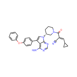 N#C/C(=C\C1CC1)C(=O)N1CCC[C@@H](n2cc(-c3ccc(Oc4ccccc4)cc3)c3c(N)ncnc32)C1 ZINC000148852623