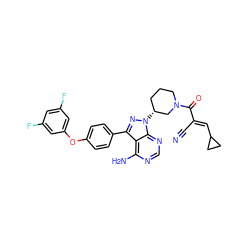 N#C/C(=C\C1CC1)C(=O)N1CCC[C@@H](n2nc(-c3ccc(Oc4cc(F)cc(F)c4)cc3)c3c(N)ncnc32)C1 ZINC000217011327