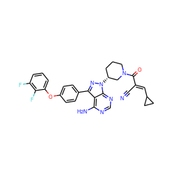 N#C/C(=C\C1CC1)C(=O)N1CCC[C@@H](n2nc(-c3ccc(Oc4cccc(F)c4F)cc3)c3c(N)ncnc32)C1 ZINC000217010959