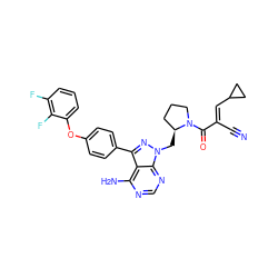 N#C/C(=C\C1CC1)C(=O)N1CCC[C@@H]1Cn1nc(-c2ccc(Oc3cccc(F)c3F)cc2)c2c(N)ncnc21 ZINC000211041991