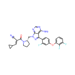 N#C/C(=C\C1CC1)C(=O)N1CCC[C@H]1Cn1nc(-c2ccc(Oc3cccc(F)c3F)cc2F)c2c(N)ncnc21 ZINC000149446323