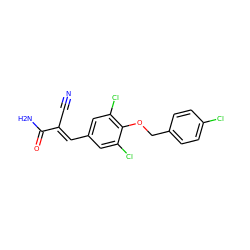 N#C/C(=C\c1cc(Cl)c(OCc2ccc(Cl)cc2)c(Cl)c1)C(N)=O ZINC000003262772