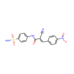 N#C/C(=C\c1ccc([N+](=O)[O-])cc1)C(=O)Nc1ccc(S(N)(=O)=O)cc1 ZINC000004976879