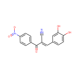 N#C/C(=C\c1ccc(O)c(O)c1)C(=O)c1ccc([N+](=O)[O-])cc1 ZINC000013822335