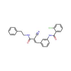 N#C/C(=C\c1cccc(NC(=O)c2ccccc2Cl)c1)C(=O)NCCc1ccccc1 ZINC000003345769