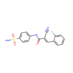 N#C/C(=C\c1ccccc1Cl)C(=O)Nc1ccc(S(N)(=O)=O)cc1 ZINC000003402011