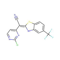 N#C/C(=C1/Nc2cc(C(F)(F)F)ccc2S1)c1ccnc(Cl)n1 ZINC000013647678