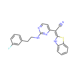 N#C/C(=C1/Nc2ccccc2S1)c1ccnc(NCCc2cccc(F)c2)n1 ZINC000013647756