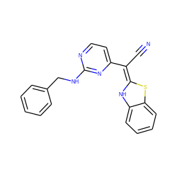 N#C/C(=C1/Nc2ccccc2S1)c1ccnc(NCc2ccccc2)n1 ZINC000013647738