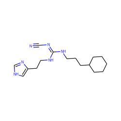 N#C/N=C(/NCCCC1CCCCC1)NCCc1c[nH]cn1 ZINC000049033673