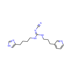 N#C/N=C(/NCCCCc1c[nH]cn1)NCCCc1cccnc1 ZINC000049089378