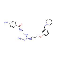 N#C/N=C(/NCCCOc1cccc(CN2CCCCC2)c1)NCCNC(=O)c1ccc(N)cc1 ZINC000014979634