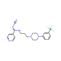 N#C/N=C(\NCCCN1CCN(c2cccc(C(F)(F)F)c2)CC1)c1ccncc1 ZINC000049050789