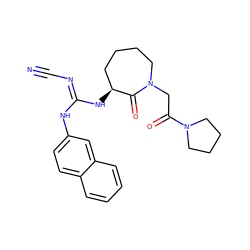 N#C/N=C(\Nc1ccc2ccccc2c1)N[C@H]1CCCCN(CC(=O)N2CCCC2)C1=O ZINC000043074335