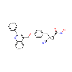 N#C[C@@]1(Cc2ccc(OCc3cc(-c4ccccc4)nc4ccccc34)cc2)C[C@@H]1C(=O)NO ZINC000014001968