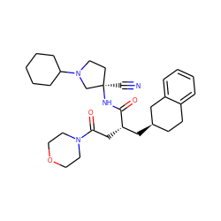 N#C[C@@]1(NC(=O)[C@@H](CC(=O)N2CCOCC2)C[C@@H]2CCc3ccccc3C2)CCN(C2CCCCC2)C1 ZINC000028817774