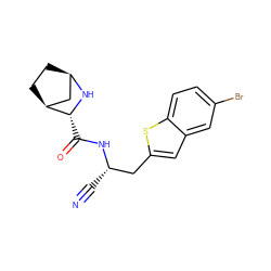 N#C[C@@H](Cc1cc2cc(Br)ccc2s1)NC(=O)[C@H]1N[C@@H]2CC[C@H]1C2 ZINC000169708962