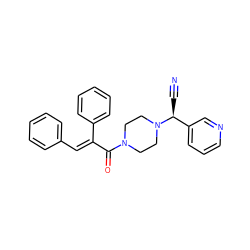 N#C[C@@H](c1cccnc1)N1CCN(C(=O)/C(=C/c2ccccc2)c2ccccc2)CC1 ZINC000013729060