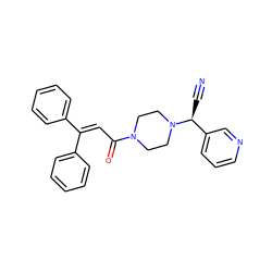 N#C[C@@H](c1cccnc1)N1CCN(C(=O)C=C(c2ccccc2)c2ccccc2)CC1 ZINC000013729057