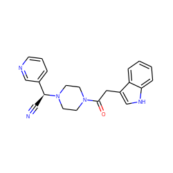 N#C[C@@H](c1cccnc1)N1CCN(C(=O)Cc2c[nH]c3ccccc23)CC1 ZINC000013729010