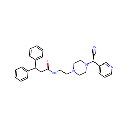 N#C[C@@H](c1cccnc1)N1CCN(CCNC(=O)CC(c2ccccc2)c2ccccc2)CC1 ZINC000022935701