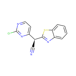 N#C[C@@H](c1ccnc(Cl)n1)c1nc2ccccc2s1 ZINC000001861464