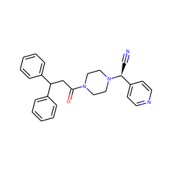 N#C[C@@H](c1ccncc1)N1CCN(C(=O)CC(c2ccccc2)c2ccccc2)CC1 ZINC000013729143