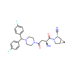 N#C[C@@H]1[C@@H]2C[C@@H]2CN1C(=O)[C@@H](N)CC(=O)N1CCN(C(c2ccc(F)cc2)c2ccc(F)cc2)CC1 ZINC000653847493