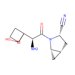 N#C[C@@H]1C[C@@H]2C[C@@H]2N1C(=O)[C@@H](N)C1(CO)CCC1 ZINC000062027123