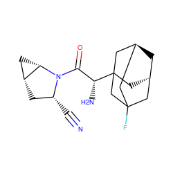 N#C[C@@H]1C[C@@H]2C[C@@H]2N1C(=O)[C@@H](N)C12C[C@H]3C[C@@H](CC(F)(C3)C1)C2 ZINC000100382420