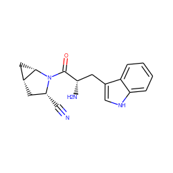 N#C[C@@H]1C[C@@H]2C[C@@H]2N1C(=O)[C@@H](N)Cc1c[nH]c2ccccc12 ZINC000013560886