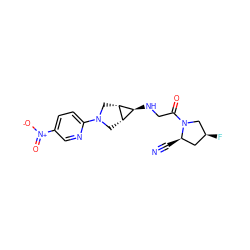 N#C[C@@H]1C[C@H](F)CN1C(=O)CN[C@H]1[C@@H]2CN(c3ccc([N+](=O)[O-])cn3)C[C@@H]21 ZINC000100079468