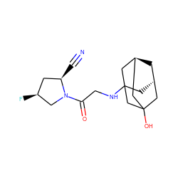 N#C[C@@H]1C[C@H](F)CN1C(=O)CNC12C[C@H]3C[C@@H](CC(O)(C3)C1)C2 ZINC000101165309