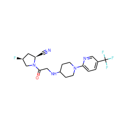 N#C[C@@H]1C[C@H](F)CN1C(=O)CNC1CCN(c2ccc(C(F)(F)F)cn2)CC1 ZINC000040933142