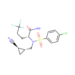 N#C[C@@H]1C[C@H]1CN([C@H](CCC(F)(F)F)C(N)=O)S(=O)(=O)c1ccc(Cl)cc1 ZINC000084672236