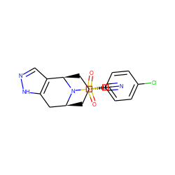 N#C[C@@H]1C[C@H]2Cc3[nH]ncc3[C@@H](C1)N2S(=O)(=O)c1ccc(Cl)cc1 ZINC000058608727